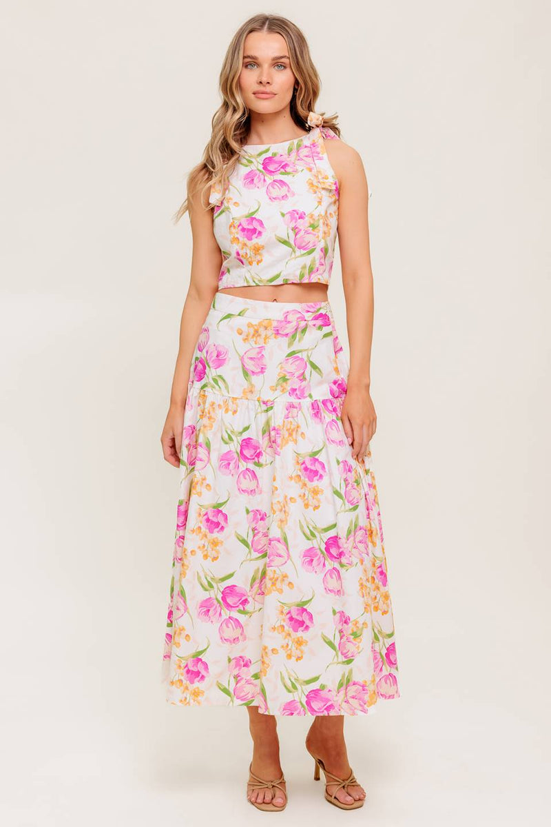 BOTANISCHE BLISS gewebt TOP UND Rock Set
