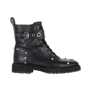 Fendi FF-Bikerstiefel mit Nieten aus schwarzem Leder