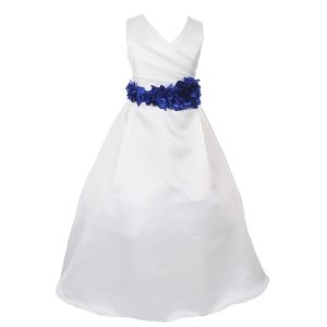 Braut-Blumenmädchenkleid für kleine Mädchen, elfenbeinfarben, Farbauswahl, Schärpe in voller Länge, 2–6