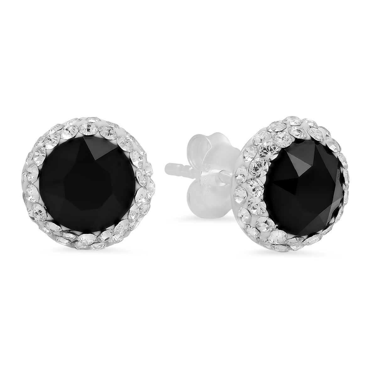 Sterling Silber 6mm Kristall Halo schwarze Ohrstecker