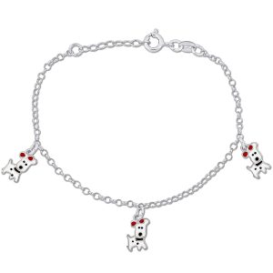Mimi & Max Children’s weißer Hund Charme auf 2mm Rolo Kettenstation Armband in Sterling Silber – 6.5+0.5 in.