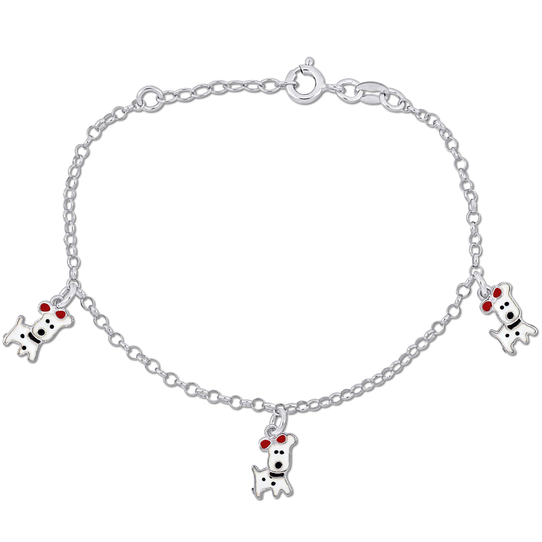 Mimi & Max Kinder weißen Hund Charme auf 2mm Rolo Chain Station Armband in Sterling Silber – 6.5+0.5 in