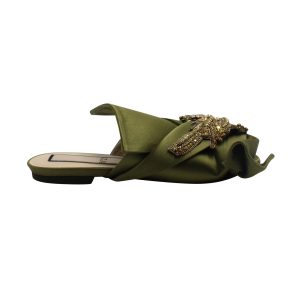 N.21 Raso Knot Flat Embellished Slides in grüner Satin 7764863877180
