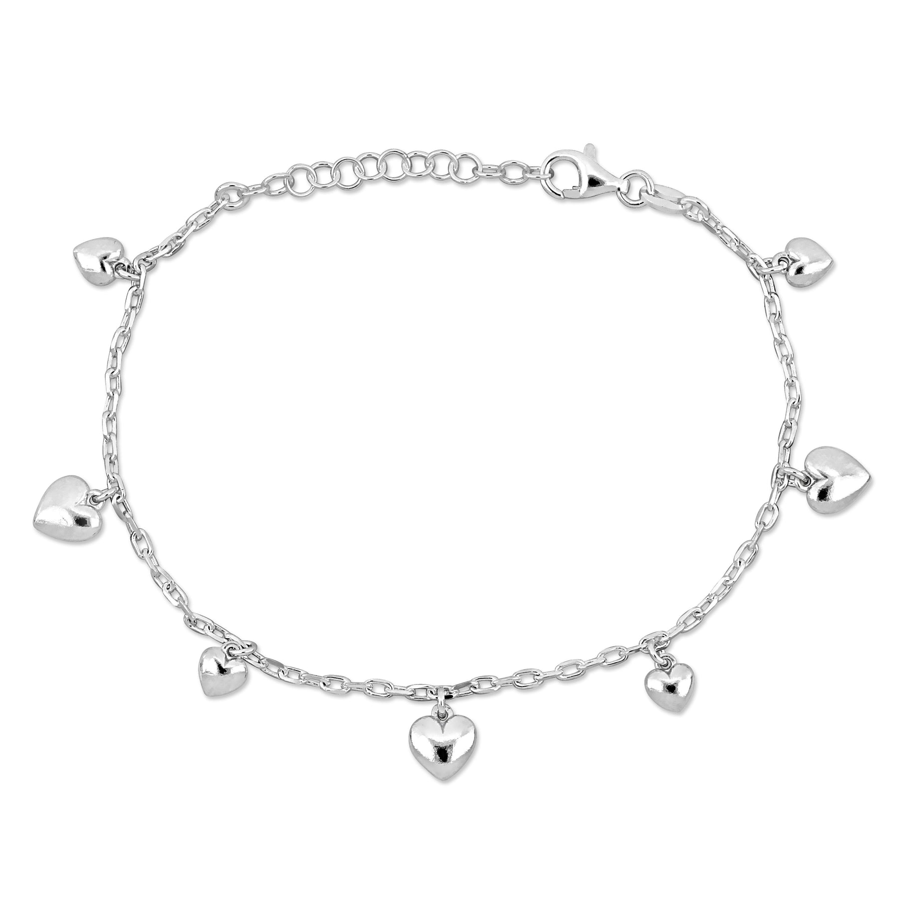 Mimi & Max Kinder 7 Herz Charm Armband auf Diamant Cut Kabel Kette in Sterling Silber – 6.5+1 in