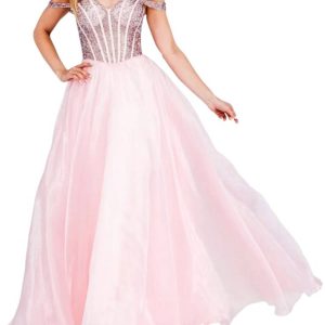 Perlen aus Schulter Organza Kleid in rosa