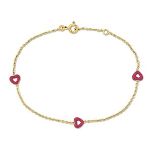 Mimi & Max Children’s rosa Emaille Herz Charme rolo Link Kette Station Armband in 14k Gelbgold – 6.5+0.5 in.