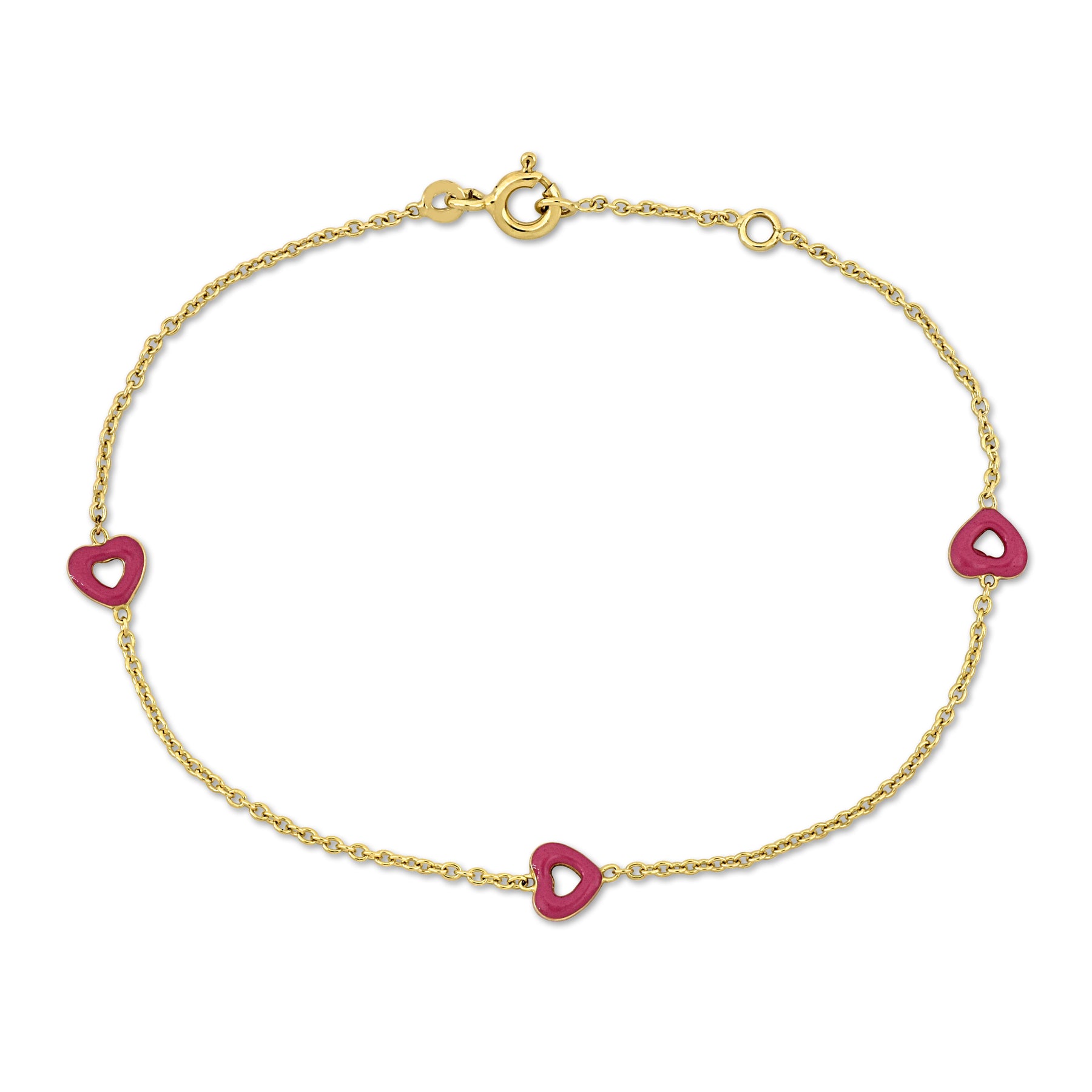 Mimi & Max Kinder Rosa Emaille Herz Charm Rolo Link Kette Station Armband in 14k Gelbgold – 6.5+0.5 in