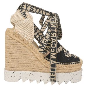 Stella McCartney Gaia Logo-Jacquard Keil Espadrilles aus weißem Canvas