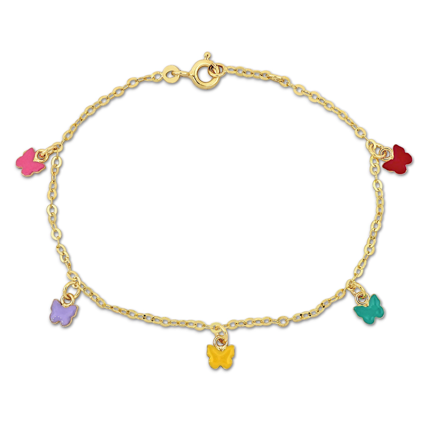 Mimi & Max Kinder Mehrfarbige Emaille Schmetterling Charm Rolo Kette Armband in 14k Gelbgold – 6+0.5 in