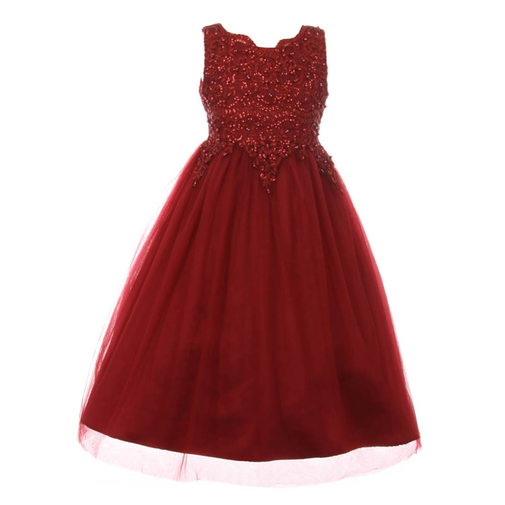 Junior-Brautjungferkleid für große Mädchen, Burgunderrot, Perlenpailletten, Tüll, Satin, Größe 8–16