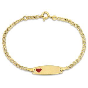 Mimi & Max Children’s rote Emaille Herz Charme Marine Link Kette id Armband in 14k Gelbgold – 5+0,5 in.