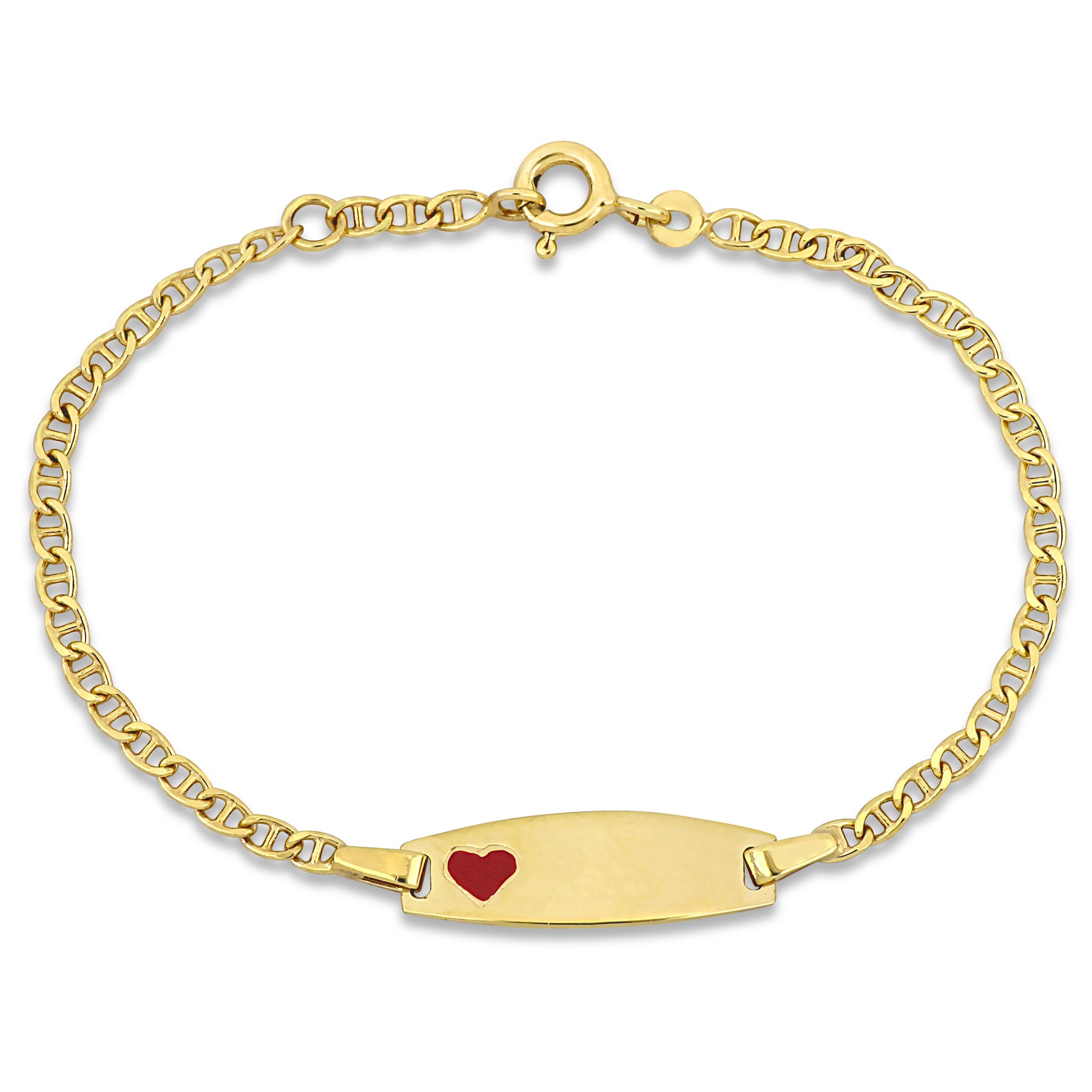 Mimi & Max Kinder rot Emaille Herz Charme Marine Link Kette ID Armband in 14k Gelbgold – 5+0.5 in