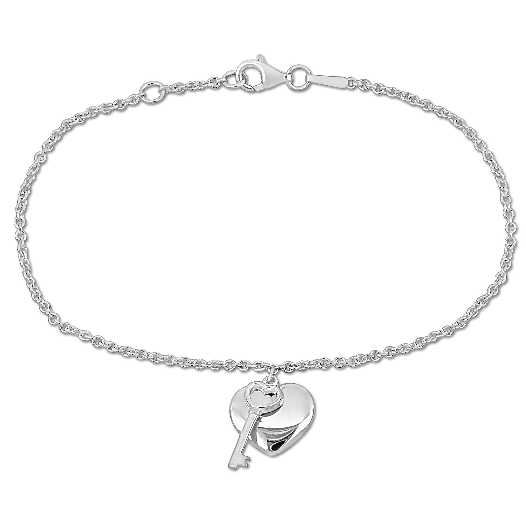 Mimi & Max Kinder Herz & Schlüssel Charm Armband mit Karabinerverschluss in Sterling Silber – 6.5+0.5 in