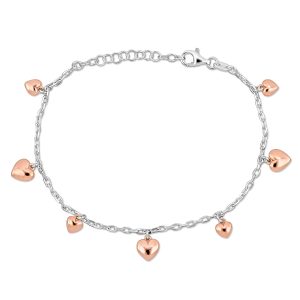 Mimi & Max Children’s Heart Charm Armband Diamant-geschliffene Kabelkette aus zweifarbigem Sterlingsilber – 6,5+1 in.