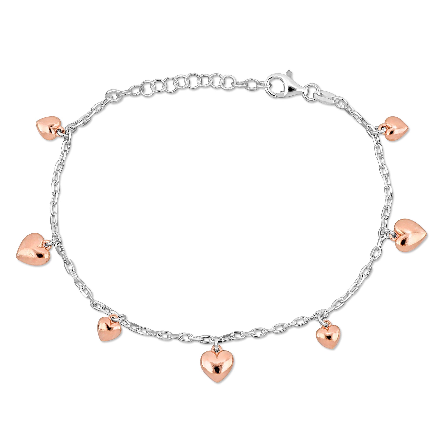Mimi & Max Kinder Herz Charm Armband Diamant Cut Kabel Kette in zweifarbigem Sterling Silber – 6.5+1 in