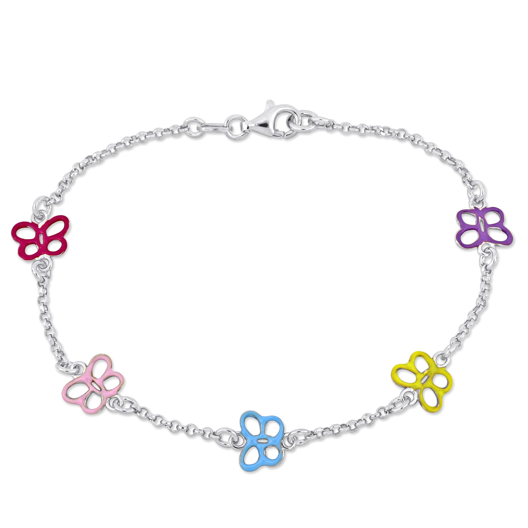 Mimi & Max Kinder Mehrfarbig-Color Emaille Schmetterling Charm Armband in Sterling Silber – 7.5 in