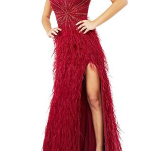 Ärmellos Perlen Mieder Feder Rock Kleid in Burg