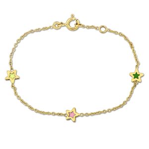 Mimi & Max Children’s Multi-Color Enamel Star Charm Rolo Chain Link Armband aus 14k Gelbgold – 5+0,5 in.