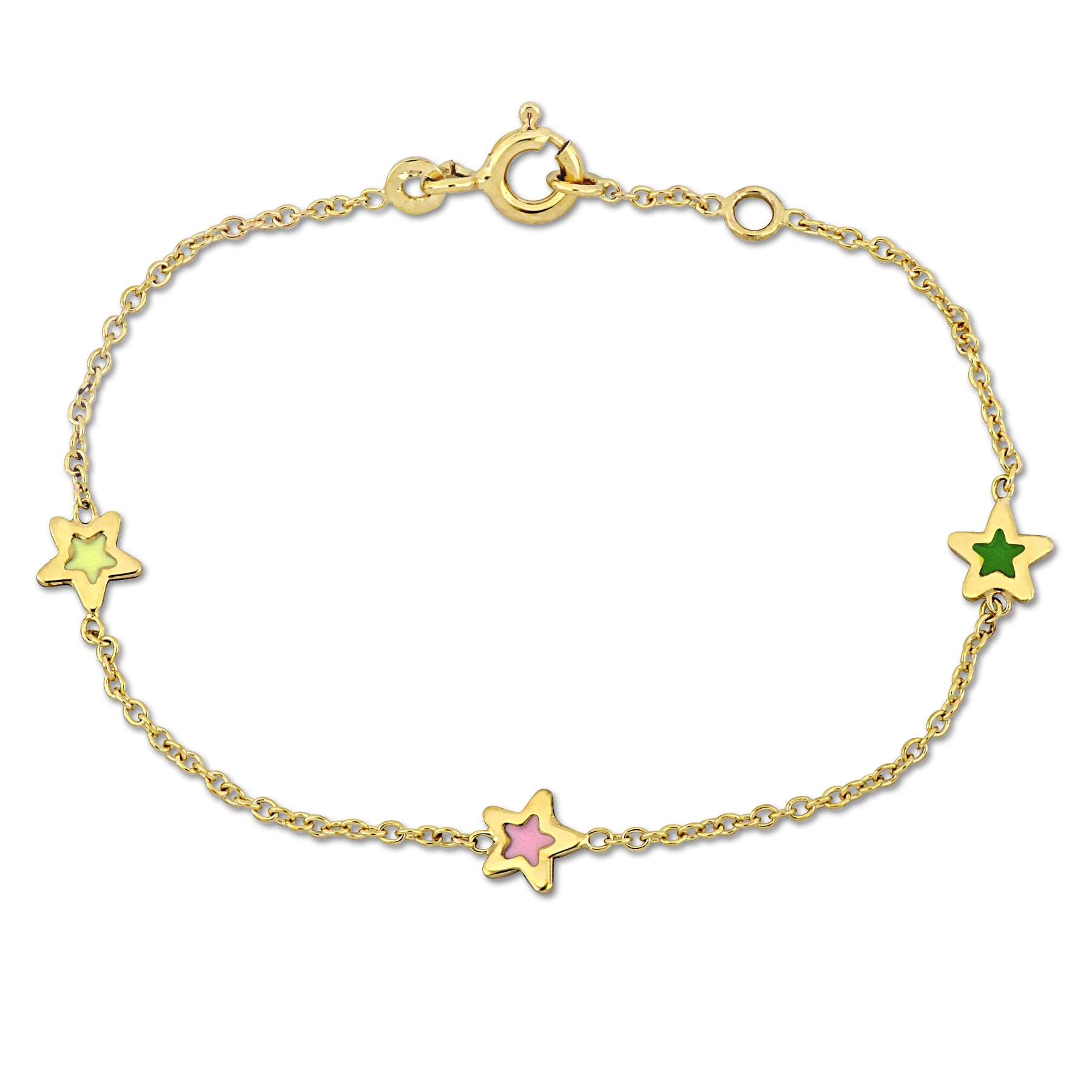 Mimi & Max Kinder Mehrfarbig-Color Emaille Stern Charme Rolo Kette Gliederarmband in 14k Gelbgold – 5+0.5 in
