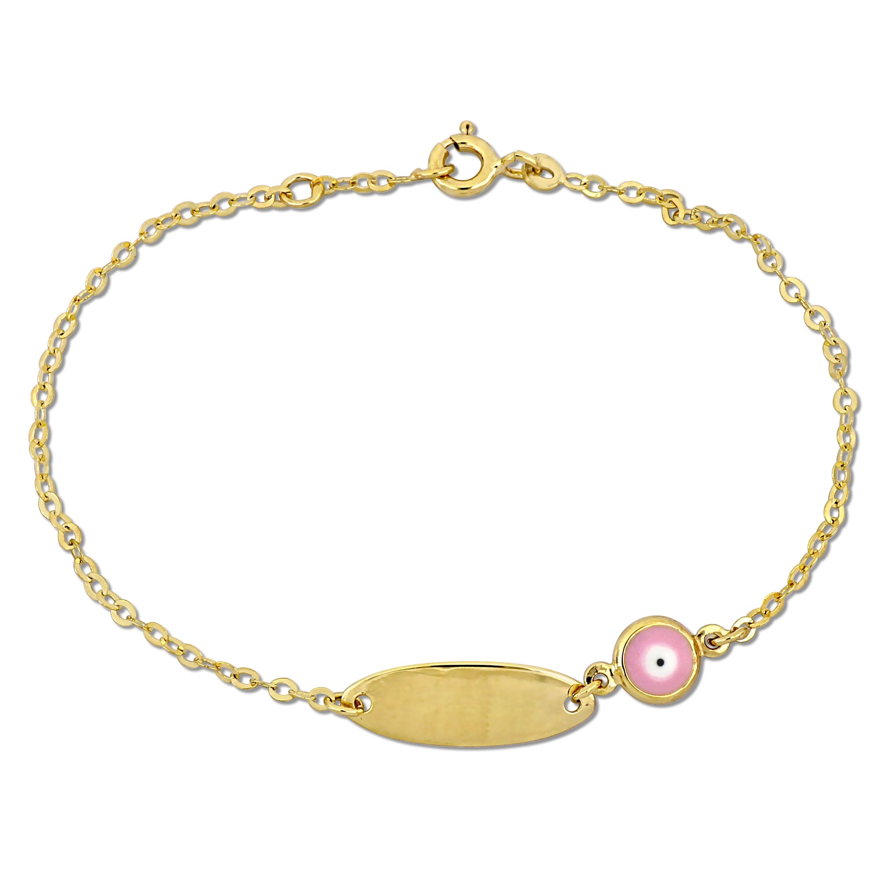 Mimi & Max Kinder weiß und rosa Emaille böse Auge Charme Rolo Kette Link Armband in 14k Gelbgold – 6+0.5 in