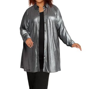 Langarmknopf nach oben Nadie Oversize Tunika – plus Größe in Metallic Silber
