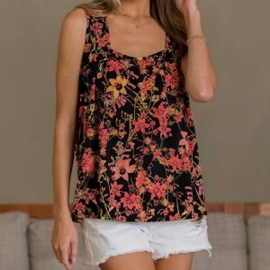 Blumen quadratischen Hals Tank Top in multi 7668075266108