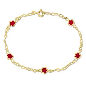 Mimi & Max Children’s rosa Email Blumen Charme Station Armband in 14k Gelbgold – 7 in.