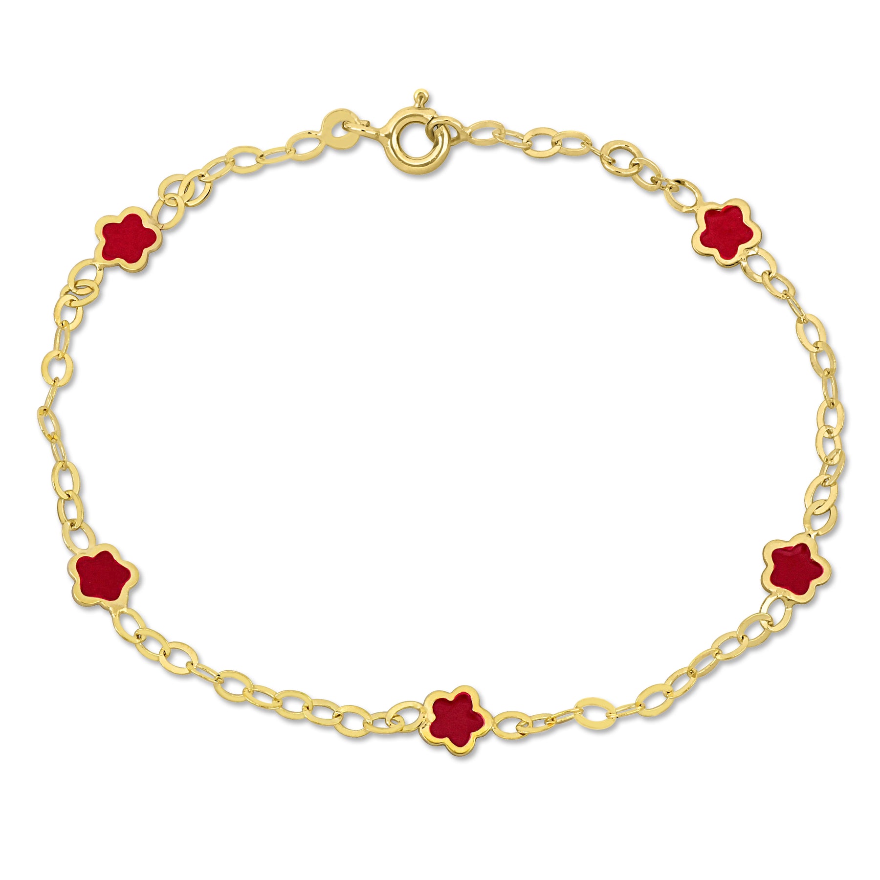 Mimi & Max Kinder Rosa Emaille Blume Charm Station Armband in 14k Gelbgold – 7 in