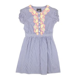 Neu mit Etikett BOUTIQUE MOSCHINO Blau-weißes Zitronenkleid mit Puffärmeln