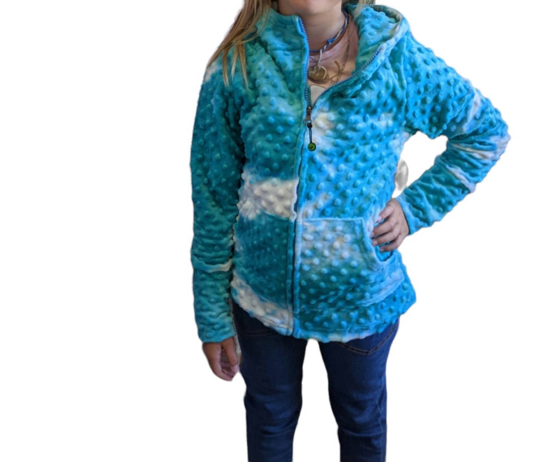 Mädchen Minky Bubble Kapuzenpullover im Türkis Batikmuster