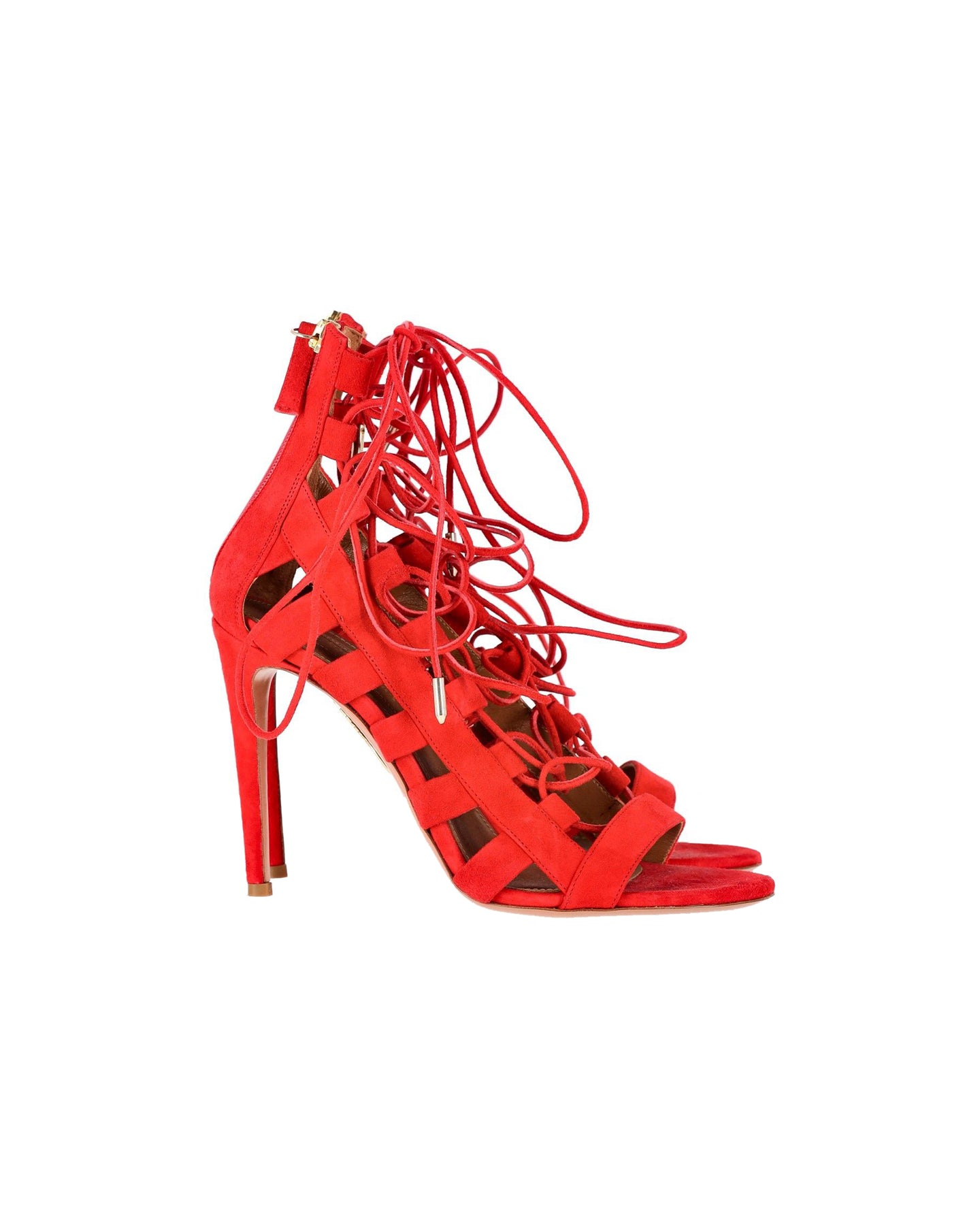 Aquazzura Amazon mit Riemchen Absatzschuhe aus rotem Wildleder