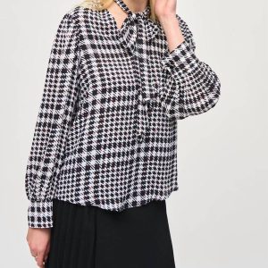 Georgette Plaid Puff Ärmel oben in Vanille / multi 7827064225852