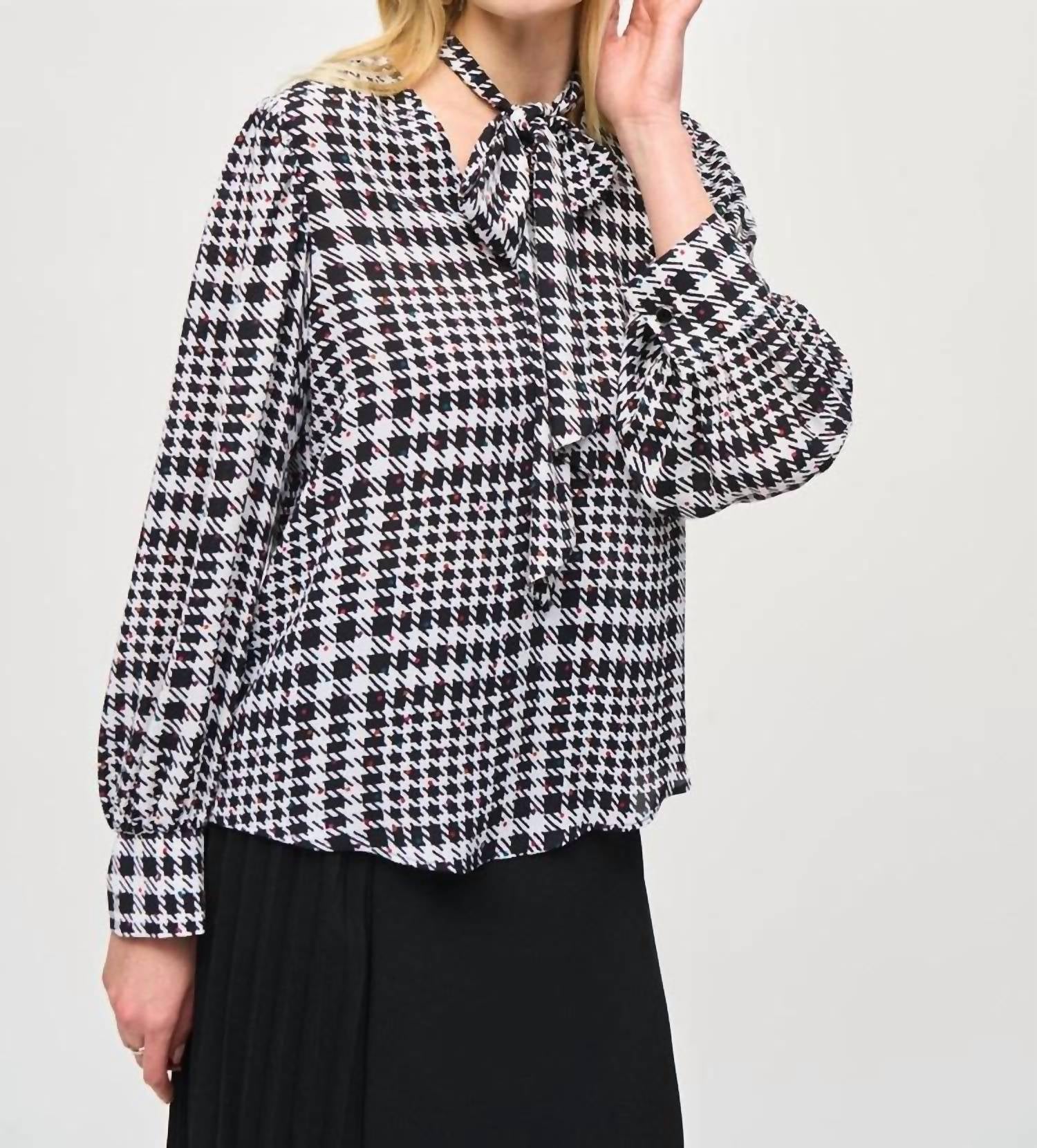Georgette kariert Puff Ärmel Top in Vanille / Mehrfarbig