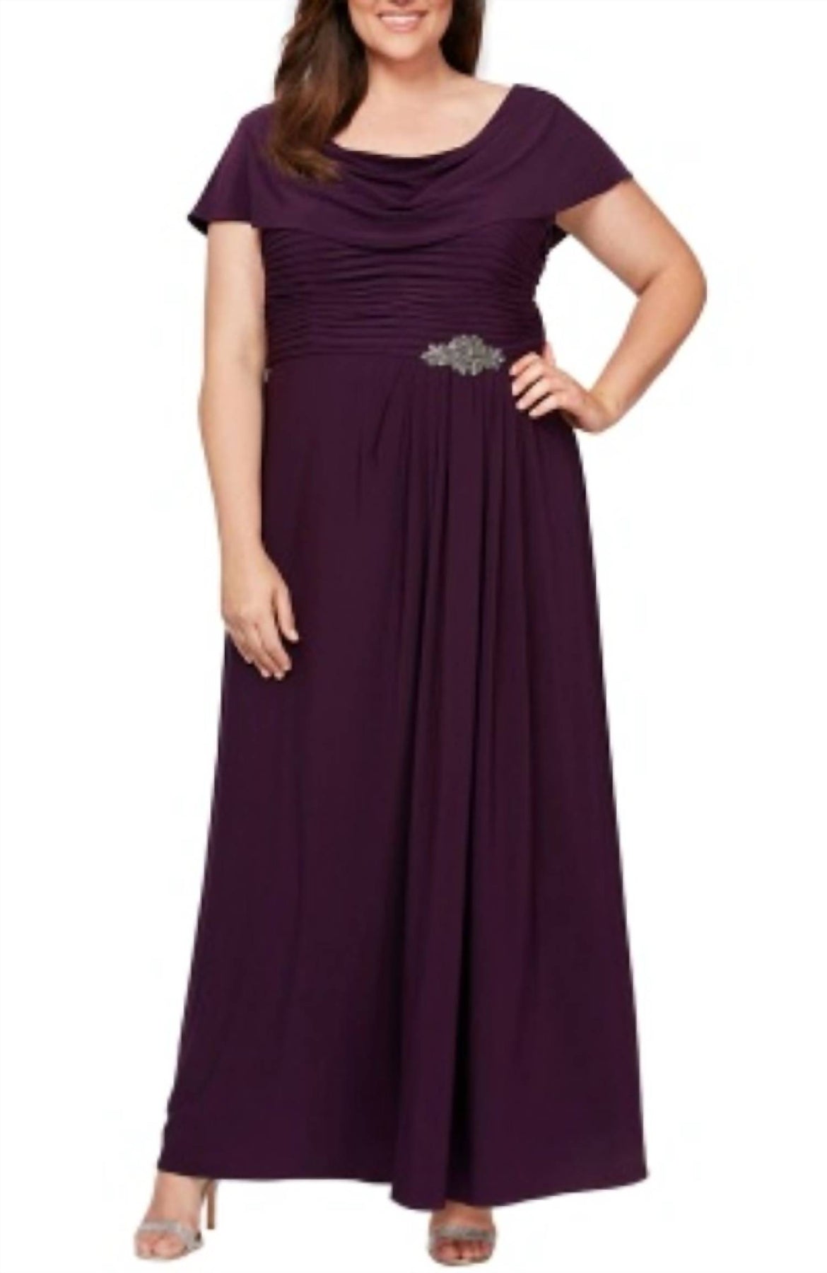 Plissee Verziertes Seitendetail Langes Kleid In Lila
