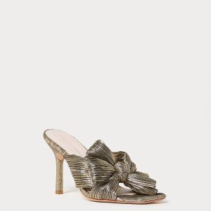 Damen claudia plissierte Schleifendetail Maultier Sandale in Gold