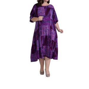 Round Neck Kurzarm ojai Kleid – plus Größe in lila Dunst