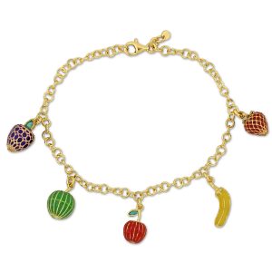 Mimi & Max Children’s Five Fruit Enamel Charm Armband aus gelbem Sterling Silber – 7,5 in.