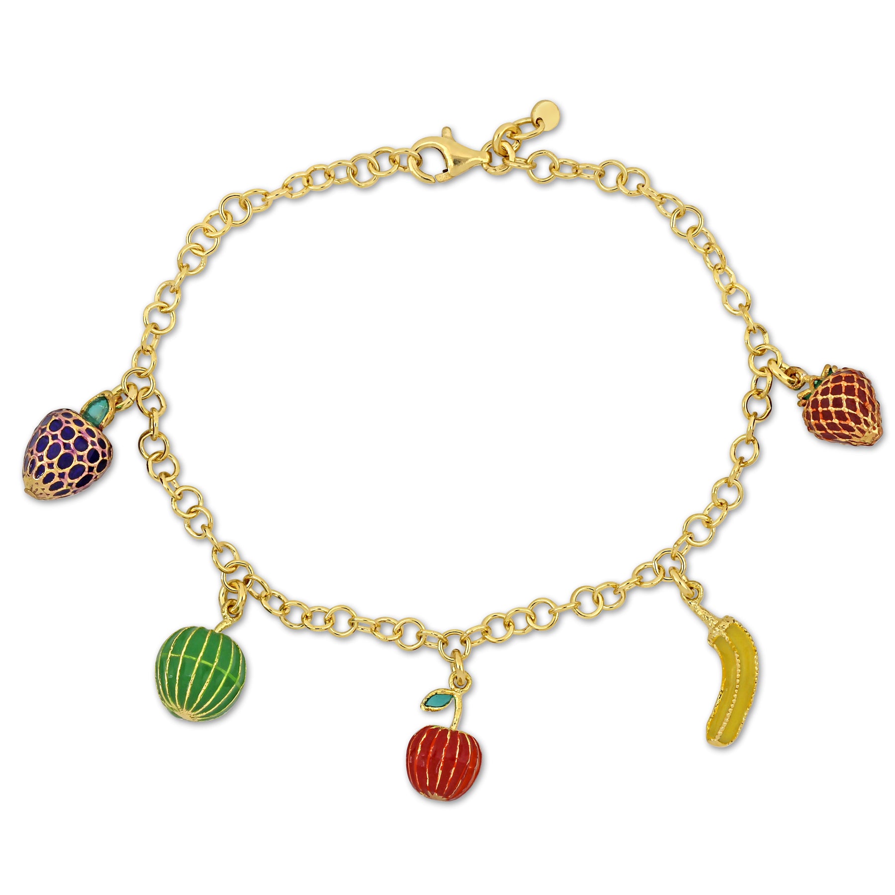 Mimi & Max Kinder fünf Obst Emaille Charm-Armband in Gelb überzogen Sterling Silber – 7.5 in