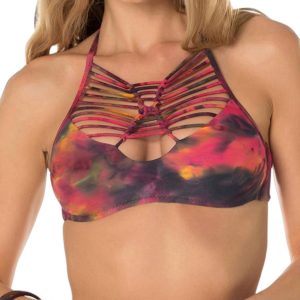 Damen Batikmuster Macrame Halter Bikini Top in Chakra