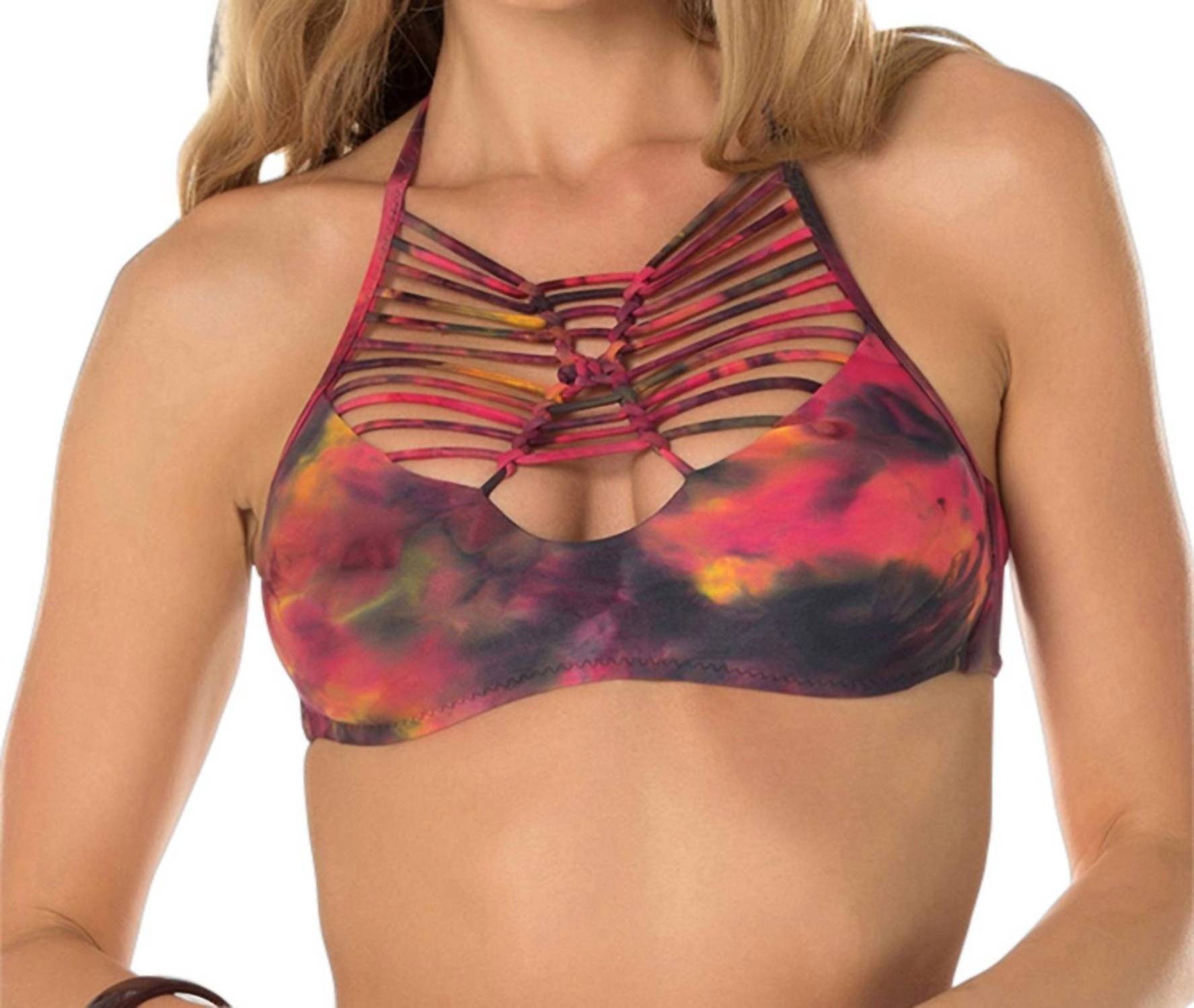 Damen Batikmuster Macrame Halter Bikini Top in Chakra