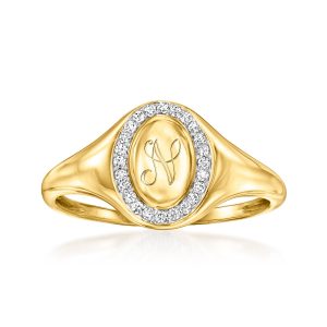RS Rein von Ross-Simonen Diamant personalisierte ovale Siegelring in 14kt Gelbgold
