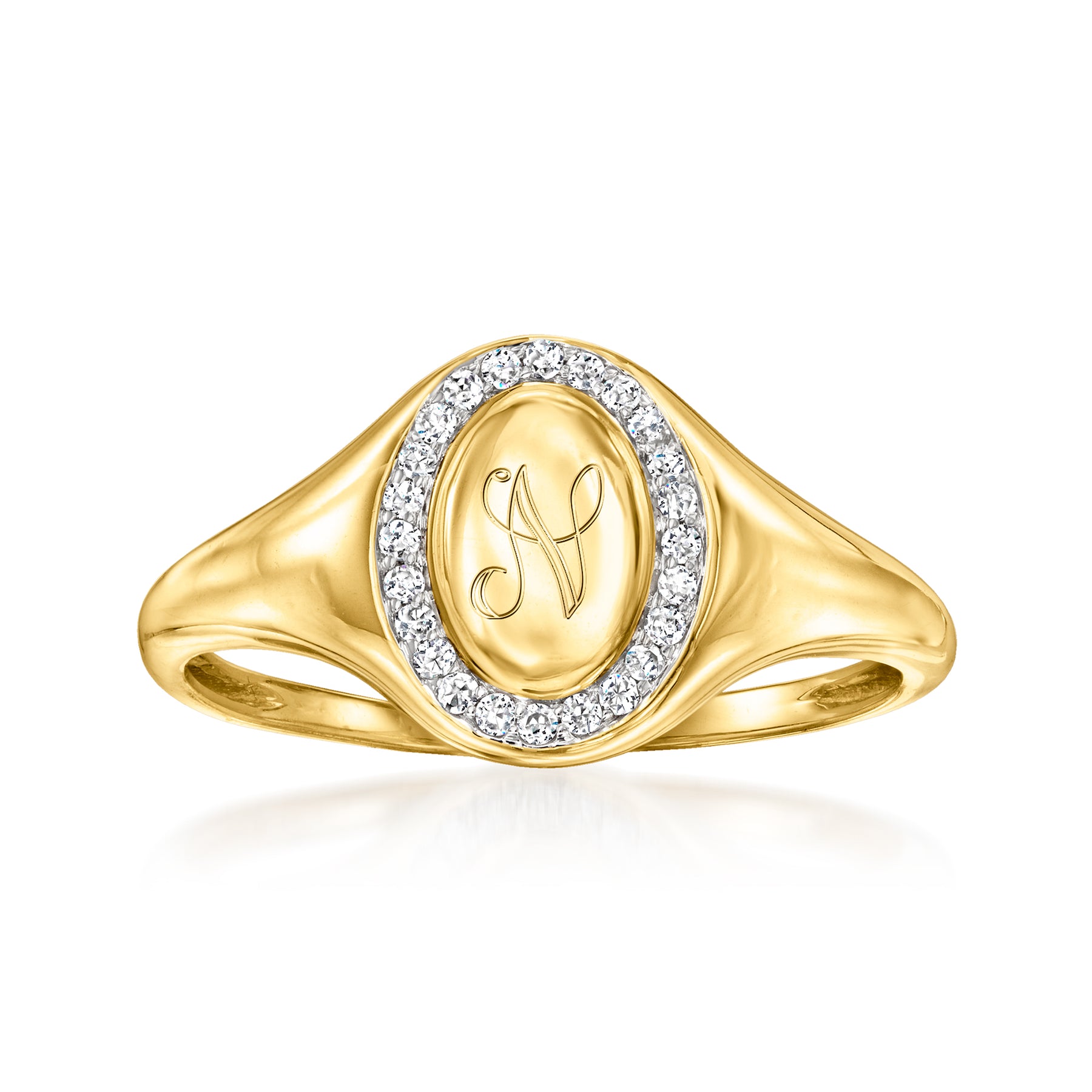 RS Pure Von Ross-Simons Diamant personalisierte oval Signet Ring in 14kt Gelbgold