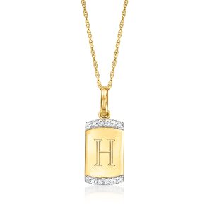 RS Pure Von Ross-Simons Diamant personalisierte Dog Tag Anhänger Halskette in 14kt Gelbgold