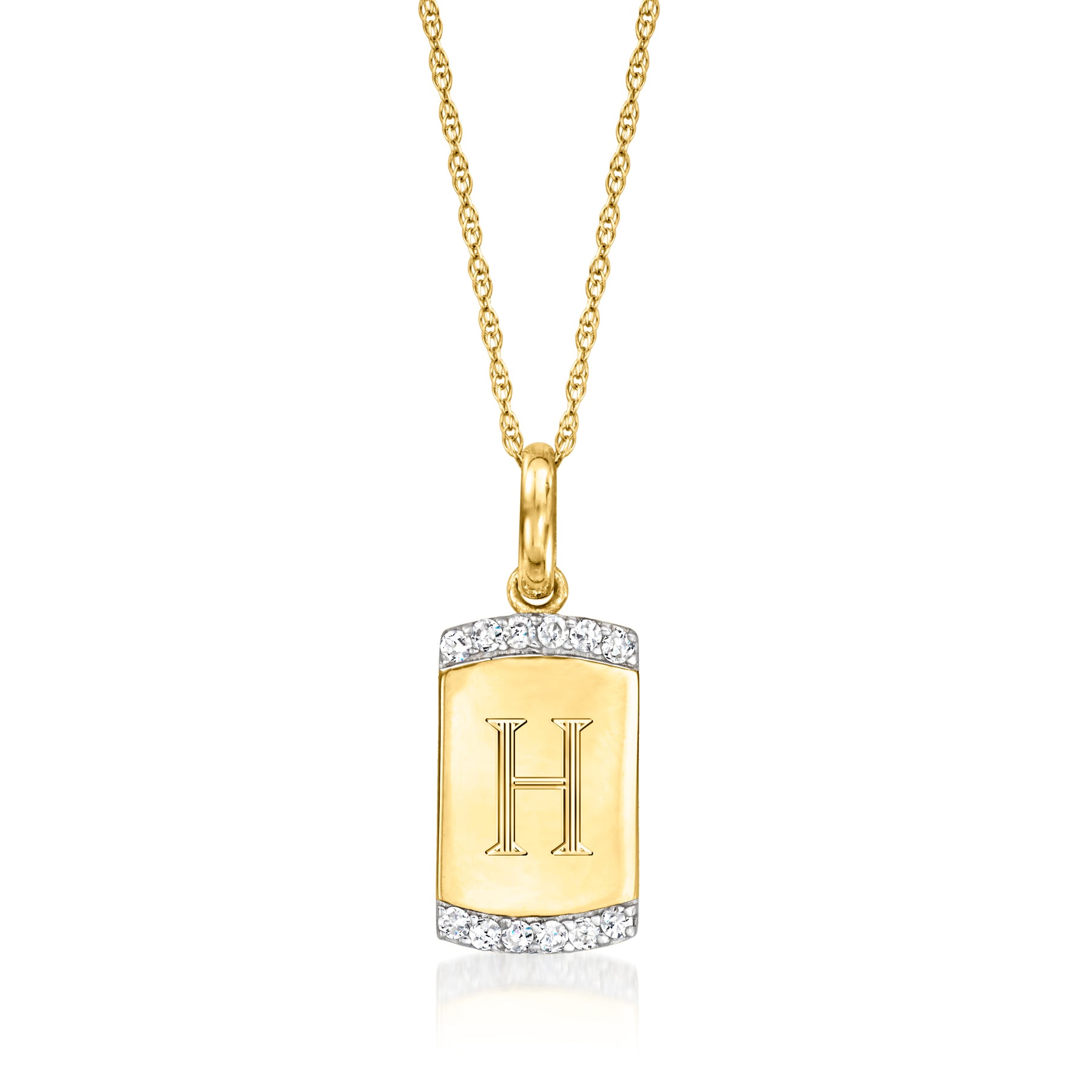 RS Pure Von Ross-Simons Diamant personalisierte Dog Tag Anhänger Halskette in 14kt Gelbgold