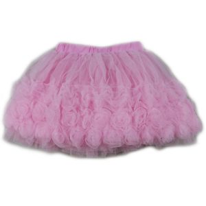 Rosafarbener Tutu-Rock mit 3D-Rosenbesatz und Verzierung für Mädchen, S (9–24 Monate)–XL (6–8 Jahre)