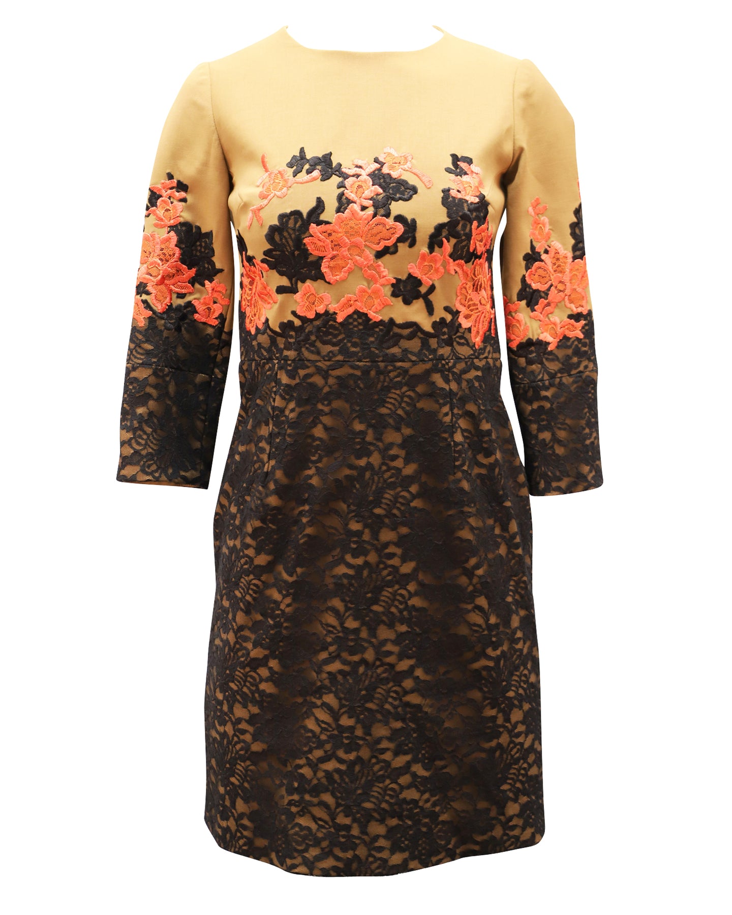 Erdem Spitze Kleid mit Stickereien in Hellbraun Leinen