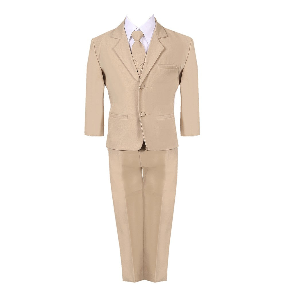 Khakifarbener 5-teiliger klassischer Anzug für große Jungen, Weste, Jacke, Hose, Anzug für besondere Anlässe, 8–14