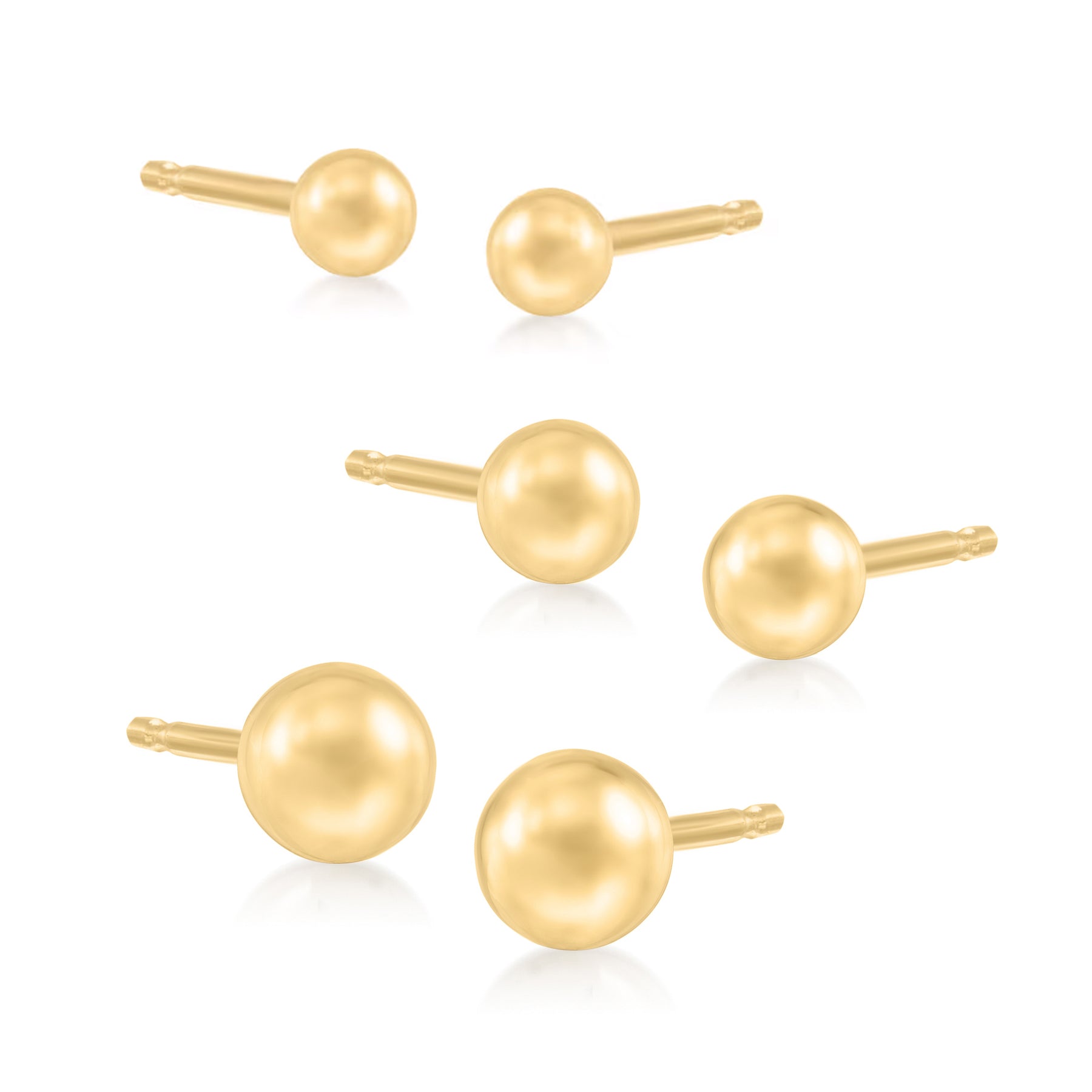 RS Pure Von Ross-Simons 14kt Gelbgold Schmuck-Set: 3 Paare von 3-5mm Kugel Ohrstecker