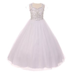 Bolero-Kleid für besondere Anlässe, weiß, verziert mit Strasssteinen, für kleine Mädchen, Größe 4–6