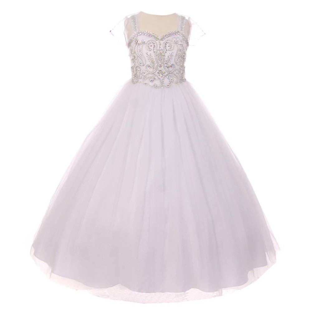 Bolero-Kleid für besondere Anlässe, weiß, verziert mit Strasssteinen, für kleine Mädchen, Größe 4–6
